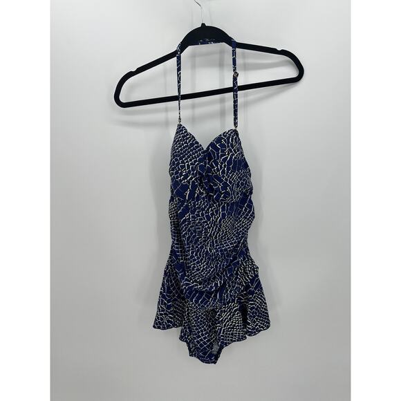 Shore Shapes Swimwear One Piece Bathing Suit Women 14 Blue Printed Skirt Cinch - Picture 1 of 8